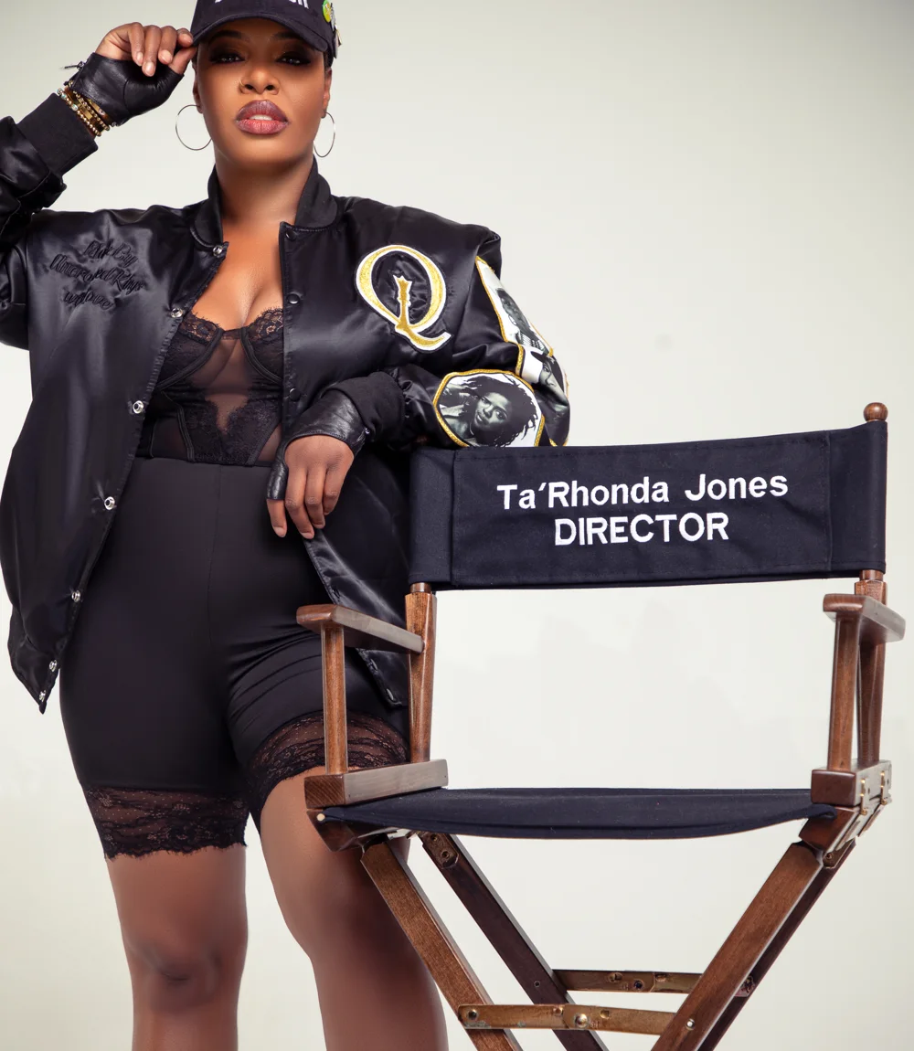 Ta'Rhonda Jones beside her director's chair